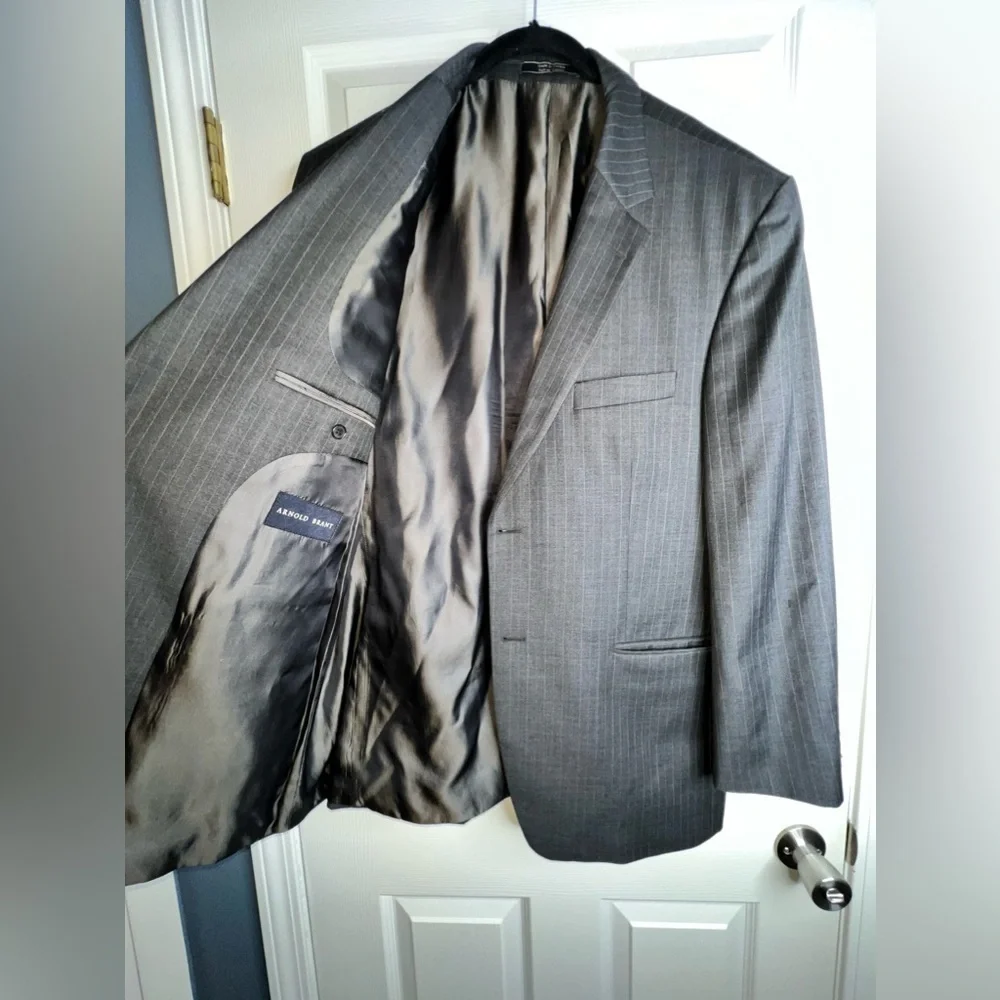 Arnold Brant Saks 44R Wool Cashmere Gray Blue Stripe Sports Coat Jacket 44 R